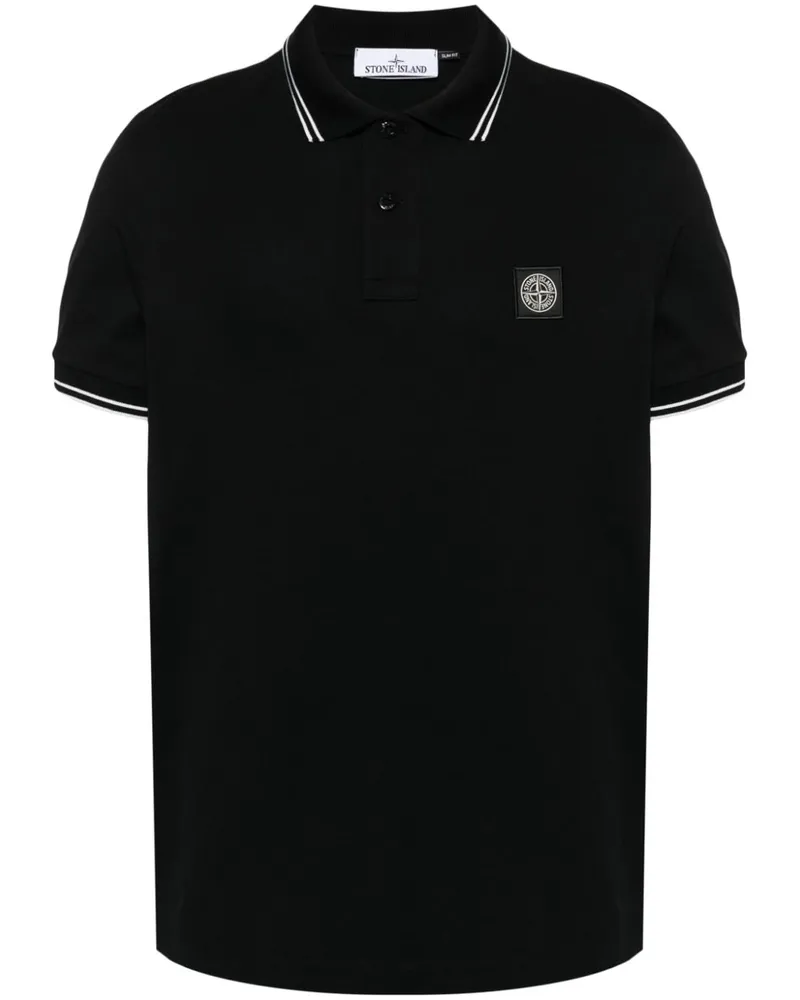 Stone Island Pikee-Poloshirt mit Kompass-Patch - Schwarz Schwarz