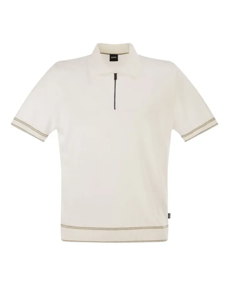 HUGO BOSS half-zip striped-trim polo shirt - Nude Nude