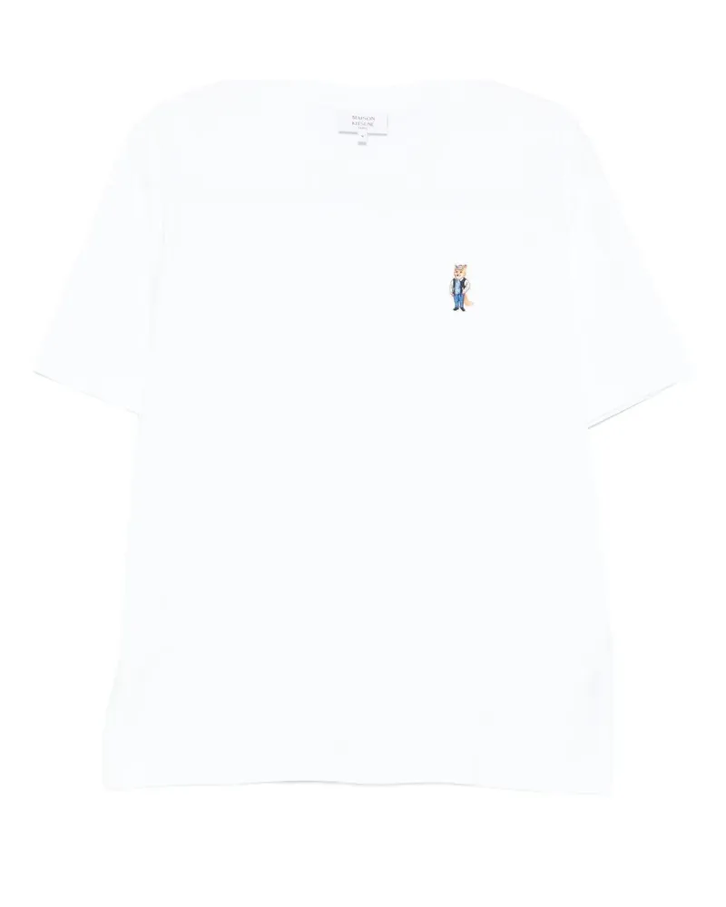 Kitsuné T-Shirt mit aufgesticktem Fuchs - Weiß Weiß