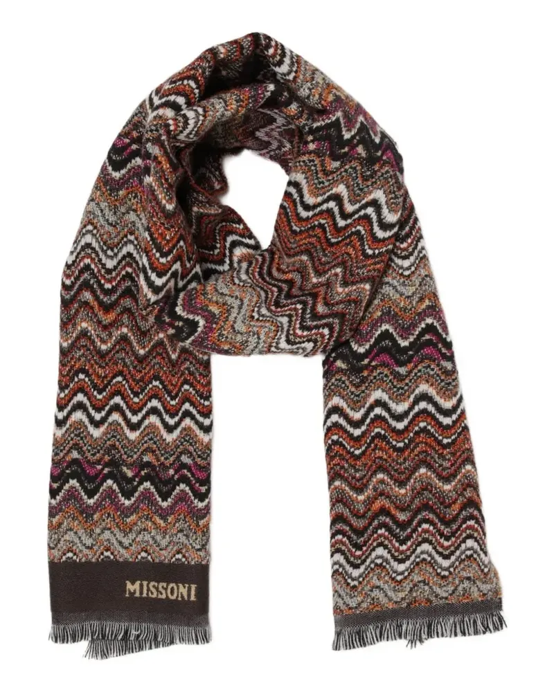 Missoni zigzag-pattern knit fringed scarf - Braun Braun