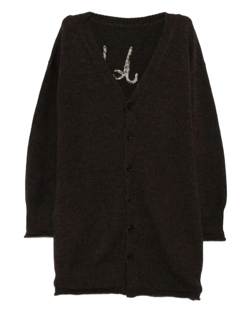 Yohji Yamamoto Cardigan mit Logo-Print - Braun Braun