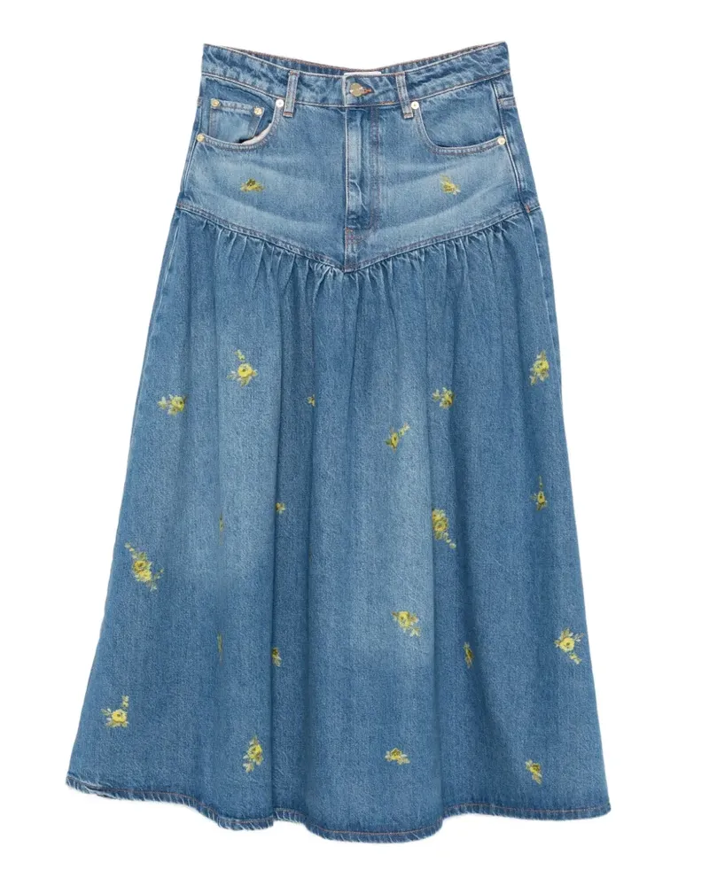 Ganni floral-print maxi skirt - Blau Blau