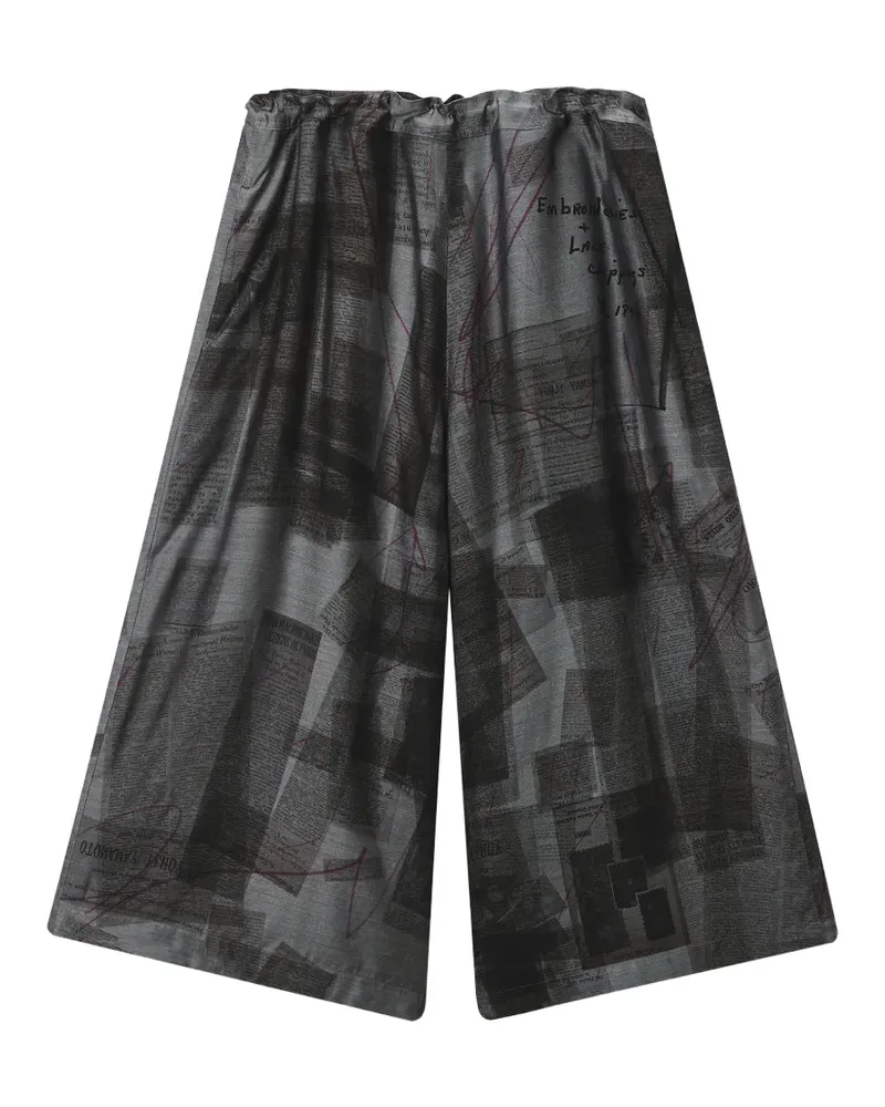 Yohji Yamamoto Wide-Leg-Hose mit Zeitungs-Print - Grau Grau
