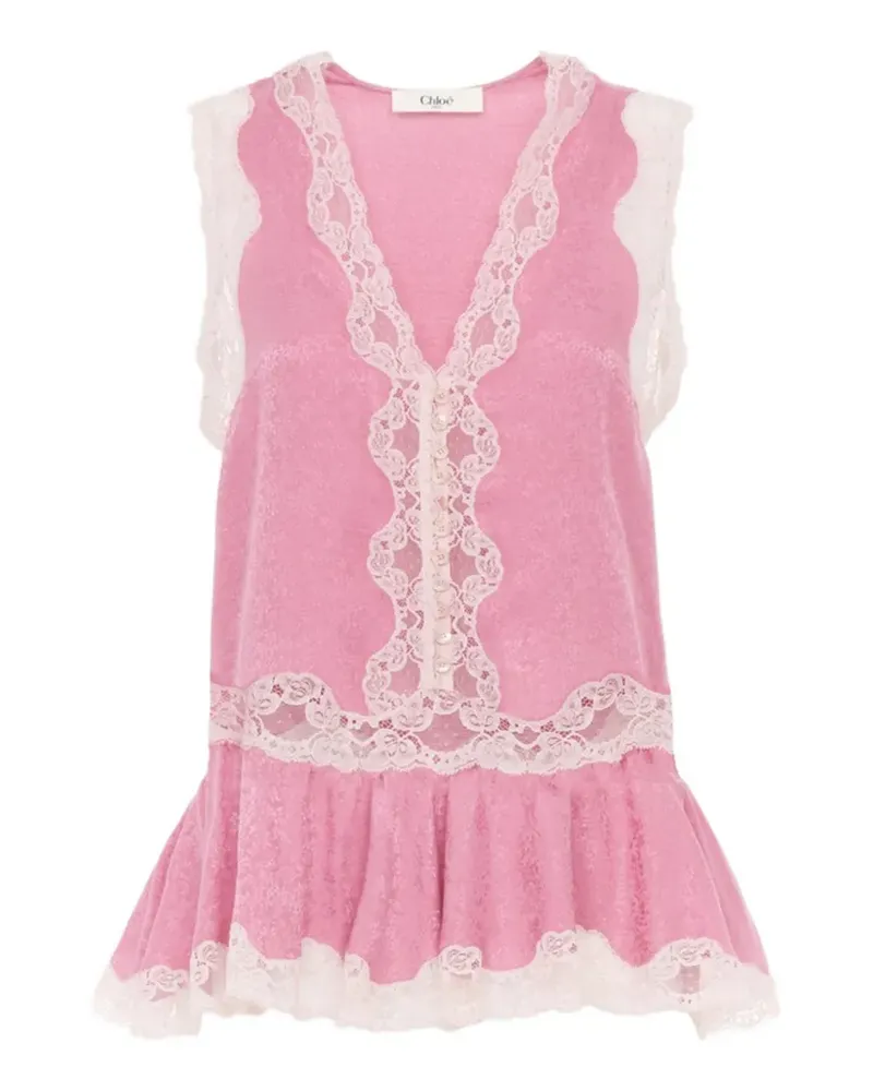 Chloé Jacquard-Top mit Spitzenborten - Rosa Rosa