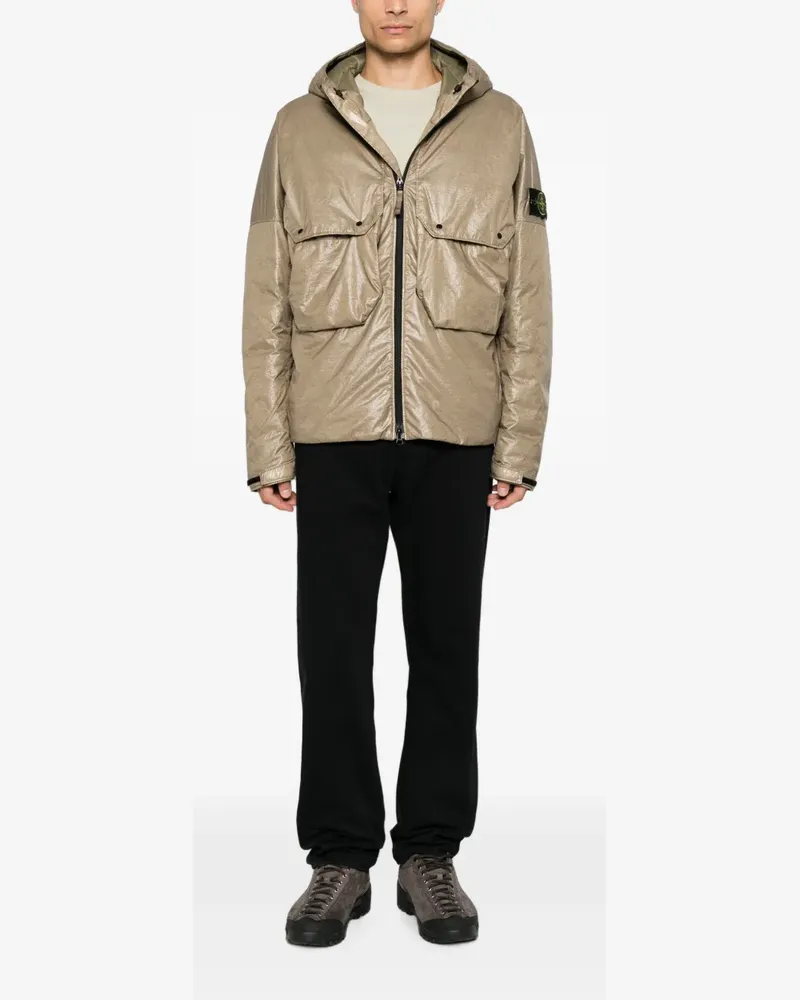 Stone Island Gefütterte Kapuzenjacke mit Logo-Patch - Grün Grün