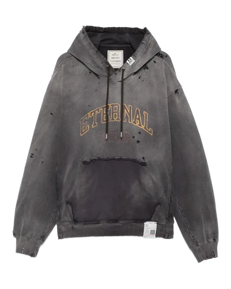 MIHARAYASUHIRO distressed-effect logo-print hoodie - Grau Grau