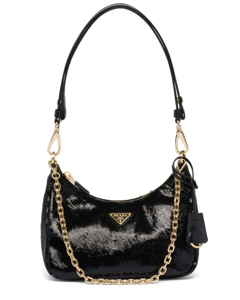 Prada Re-Nylon Mini-Tasche mit Pailetten - Schwarz Schwarz