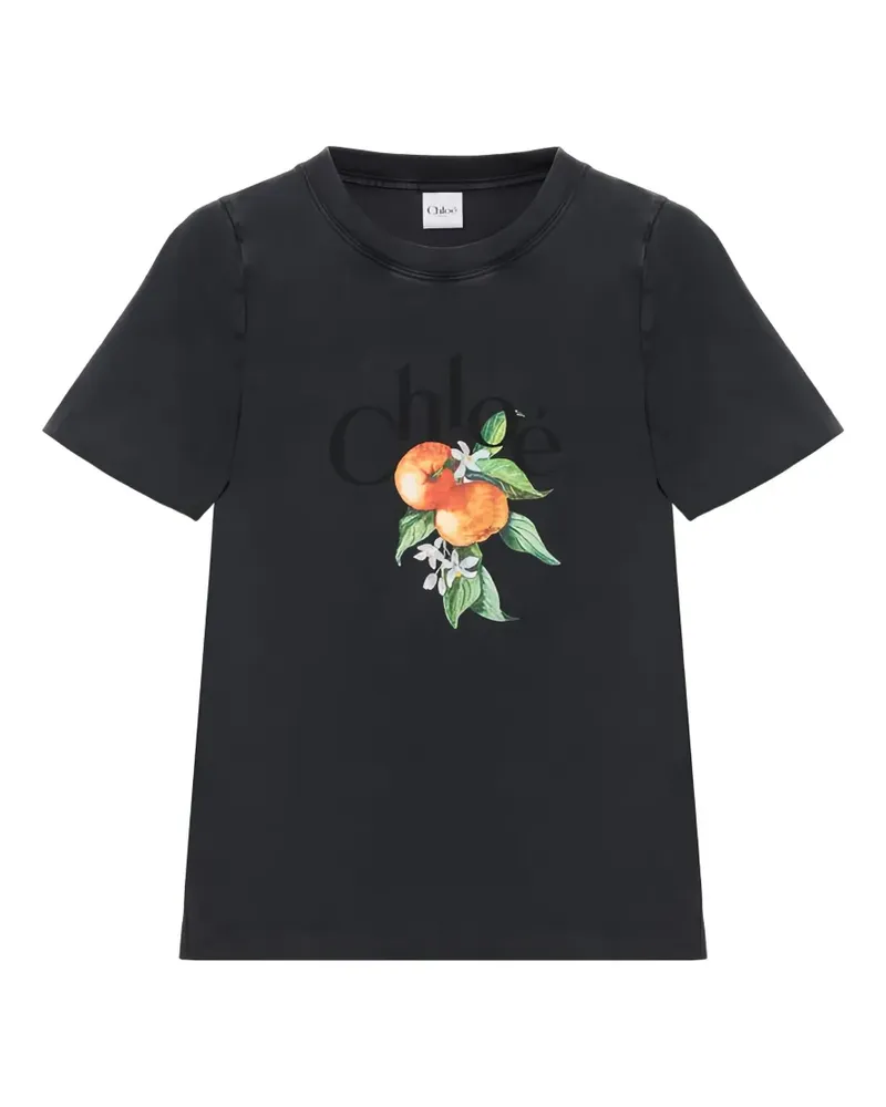 Chloé logo-print fruit-graphic T-shirt - Schwarz Schwarz
