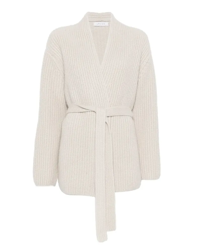Liska belted ribbed-knit cardigan - Nude Nude