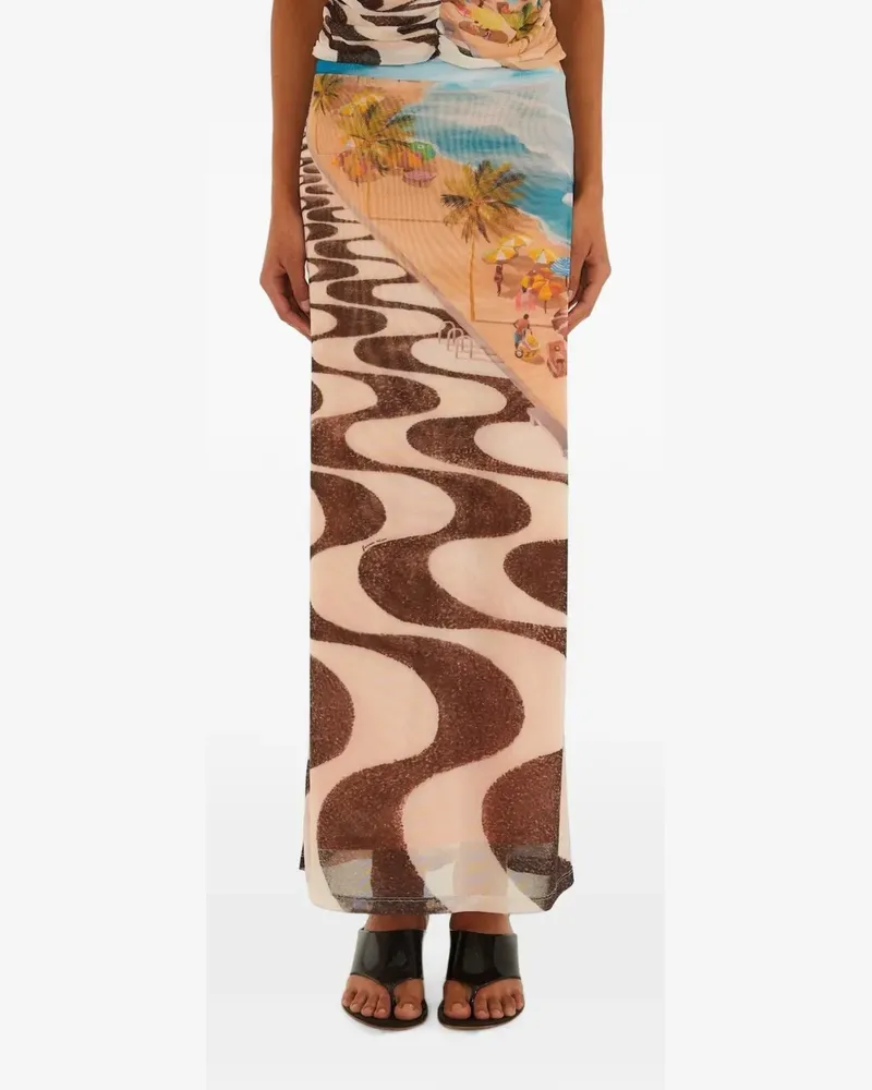 FARM Rio Copacabana graphic-print mesh maxi skirt - Nude Nude
