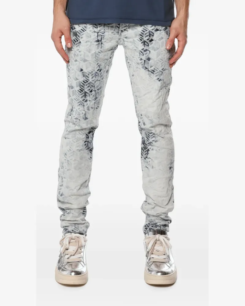 PURPLE BRAND monogram-jacquard acid-wash jeans - Weiß Weiß