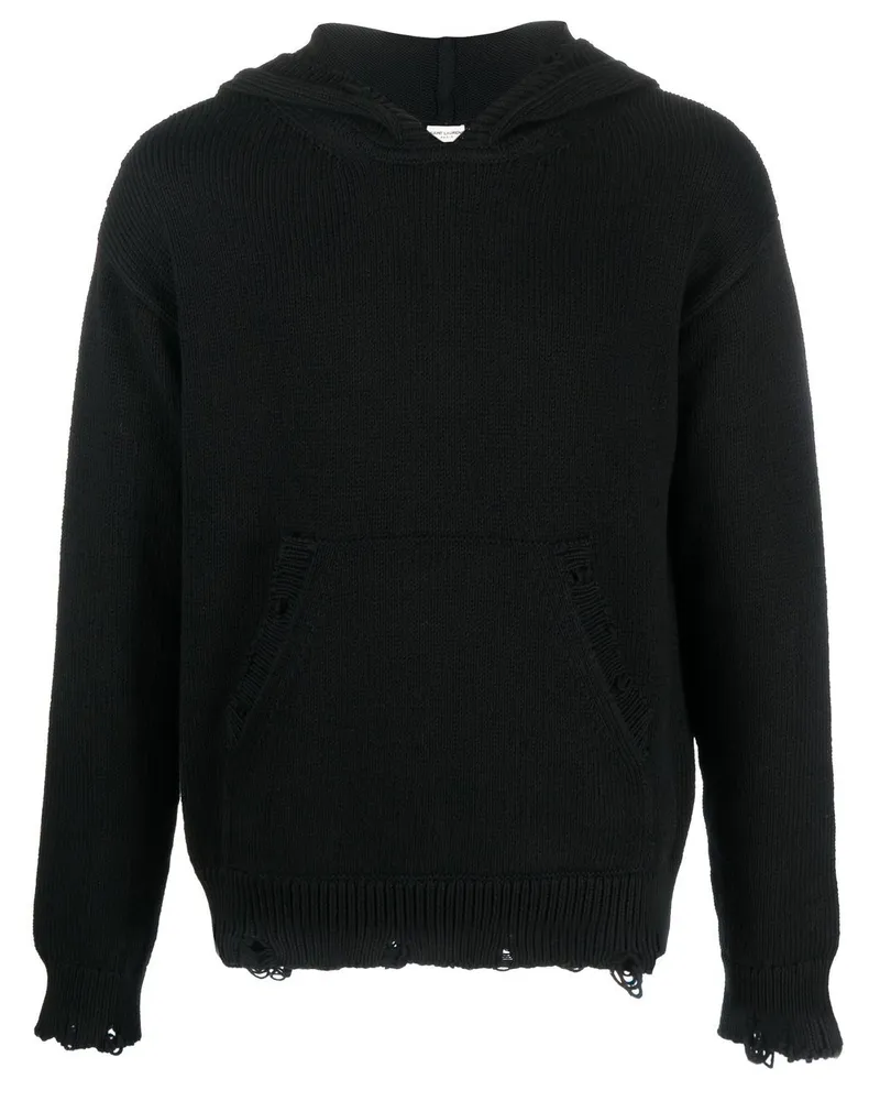 Saint Laurent Gestrickter Hoodie im Distressed-Look - Schwarz Schwarz