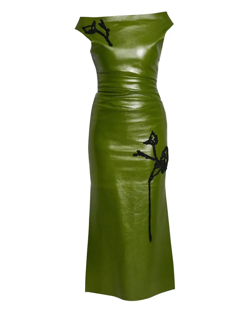 Erdem embroidered off-shoulder leather midi dress - Grün Grün