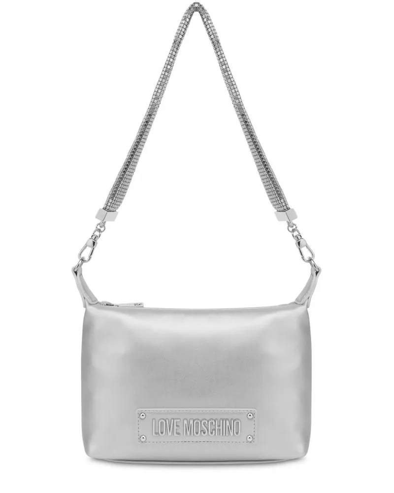 Moschino Schultertasche mit Logo - Silber Silber