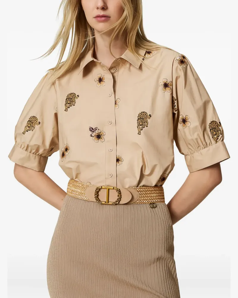 Twin-Set Hemd mit durchgehender Stickerei - Braun Braun