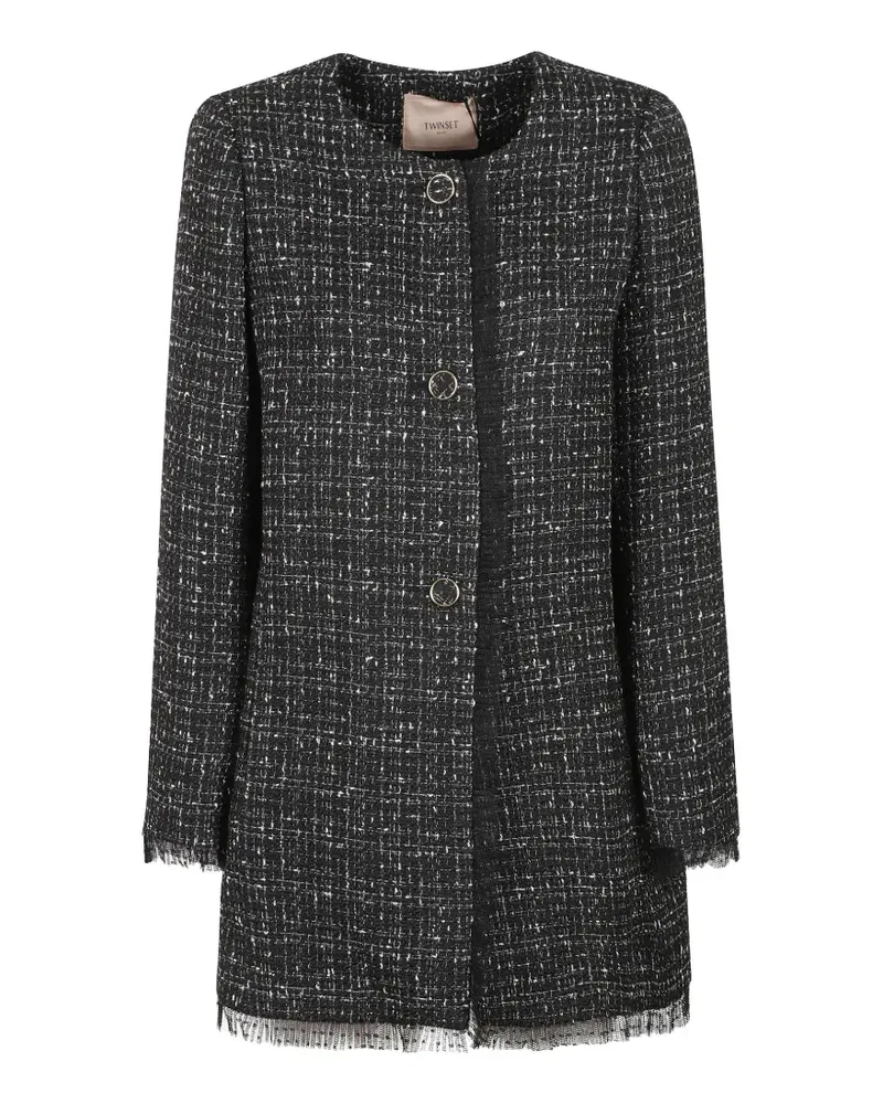 Twin-Set bouclé and plumetis tulle coat - Schwarz Schwarz