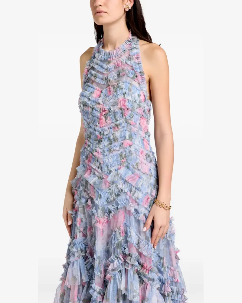 Needle & Thread ruffled floral-print maxi dress - Blau Blau