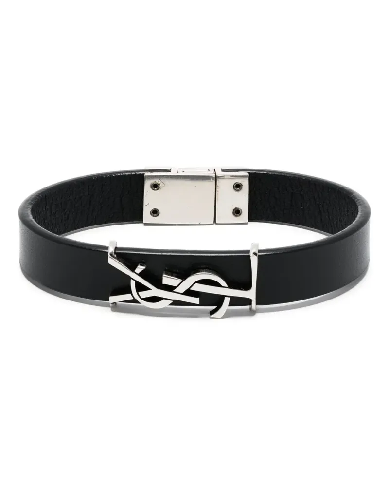 Saint Laurent Lederarmband mit YSL-Schild - Schwarz Schwarz