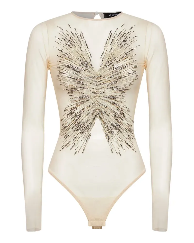 Amen bead-embellished cut-out bodysuit - Nude Nude