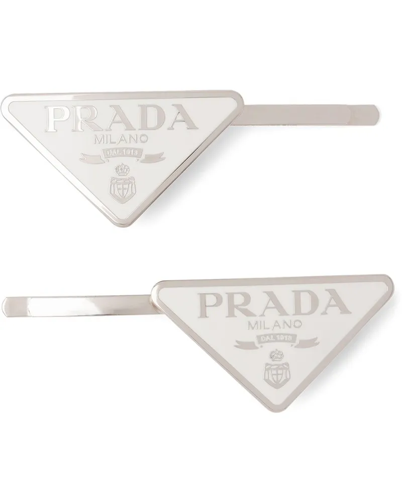 Prada 2er-Set Haarspangen mit Triangel-Logo - Weiß Weiß