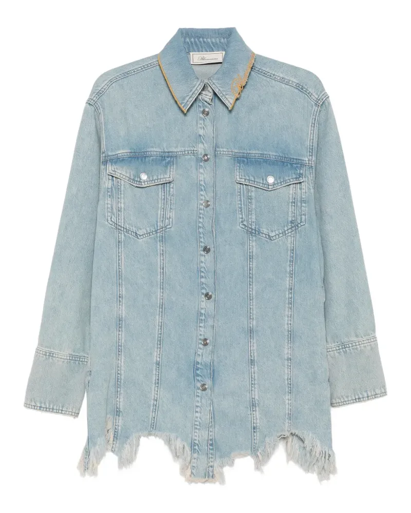 Blumarine logo-embroidered frayed-hem shirt - Blau Blau