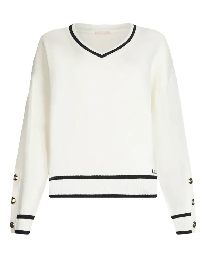 Liu Jo Gestreifter Pullover mit Knopfdetail - Weiß Weiß