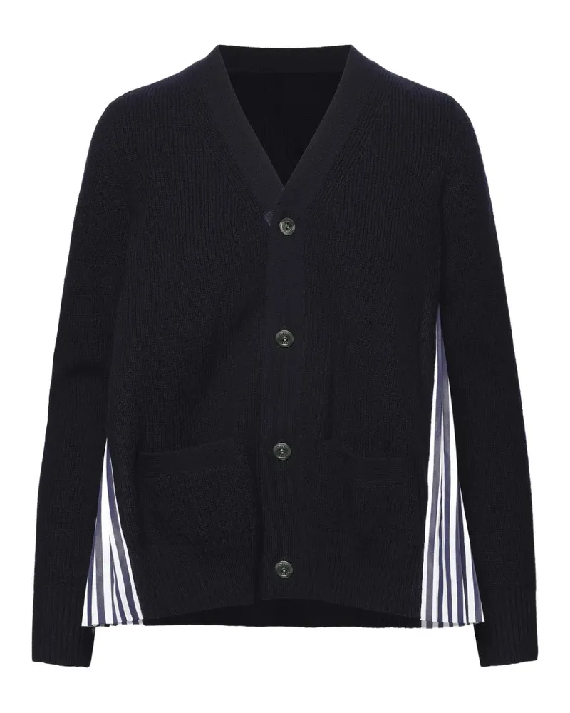 Sacai pleated striped cardigan - Blau Blau