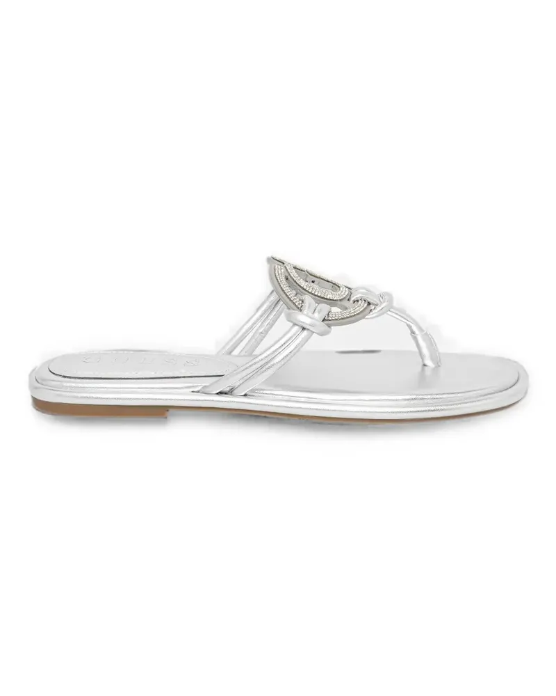 Guess crystal-embellished logo-plaque flip-flops - Silber Silber