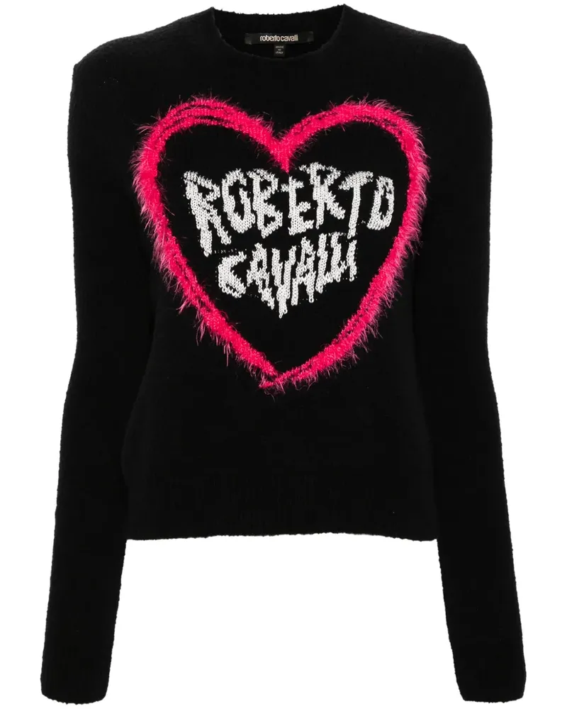 Roberto Cavalli Pullover mit Intarsien-Logo - Schwarz Schwarz