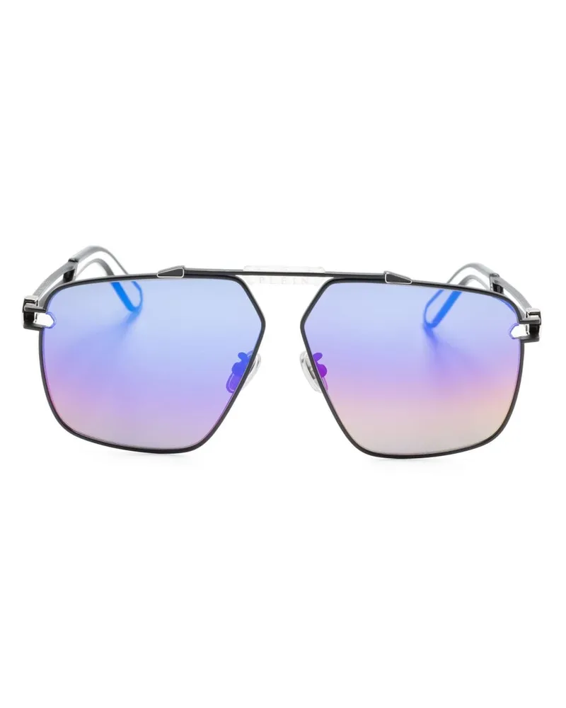 Philipp Plein Pilotenbrille mit Logo-Gravur - Schwarz Schwarz