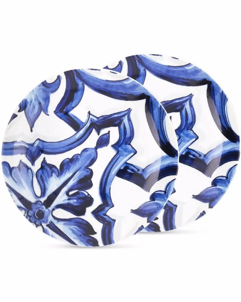 Dolce & Gabbana Teller-Set mit Blu Mediterraneo-Print - Weiß Weiß