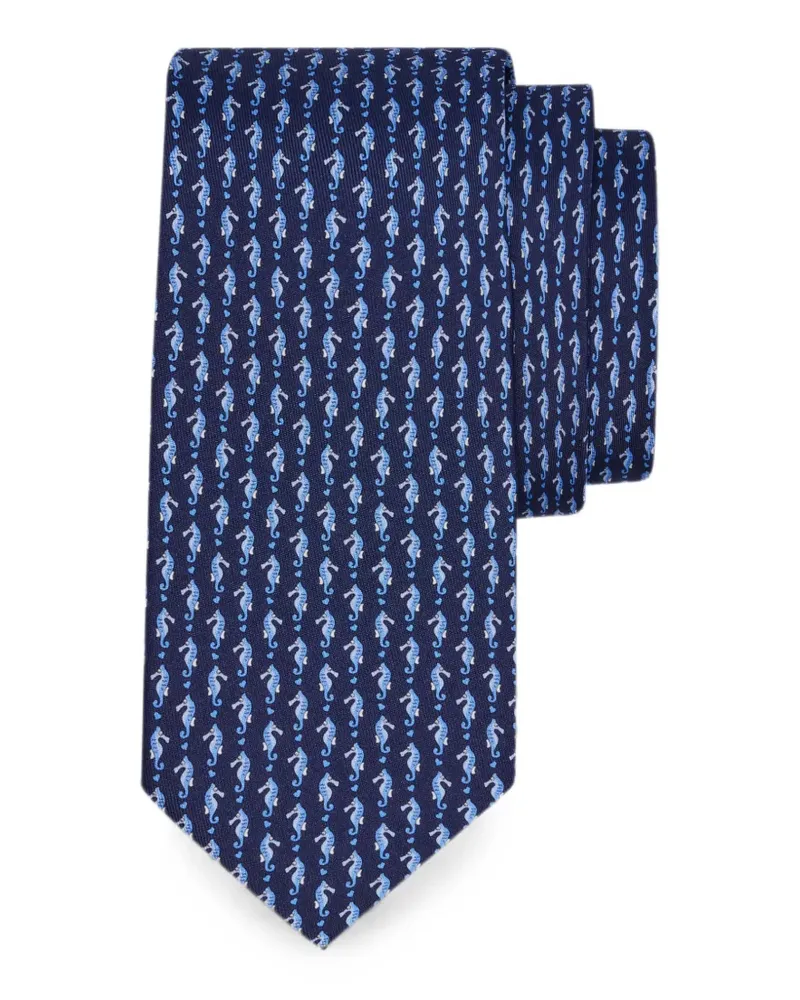 Ferragamo Seidenkrawatte mit Seepferdchen-Print - Blau Blau