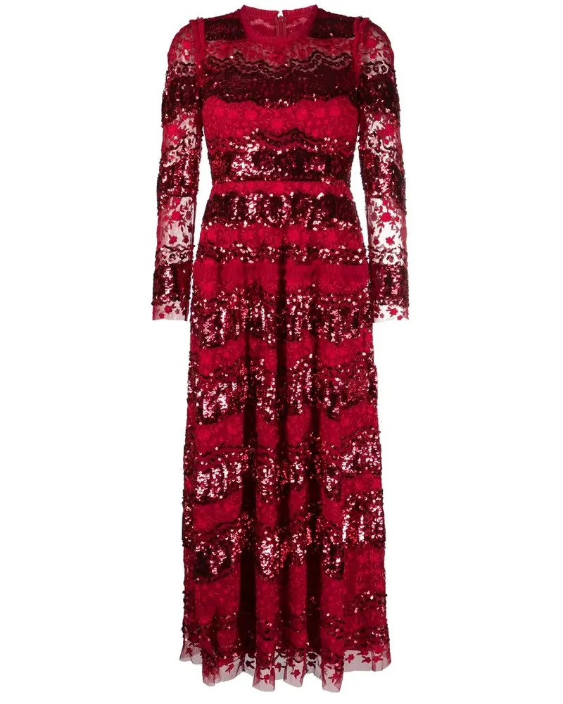 Needle & Thread Plissiertes Kleid mit Pailletten - Rot Rot