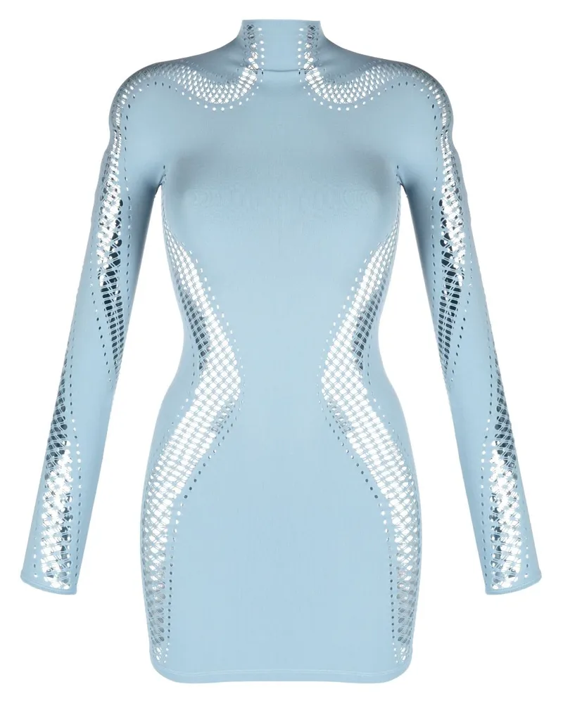 Thierry Mugler Grob gestricktes Kleid Blau