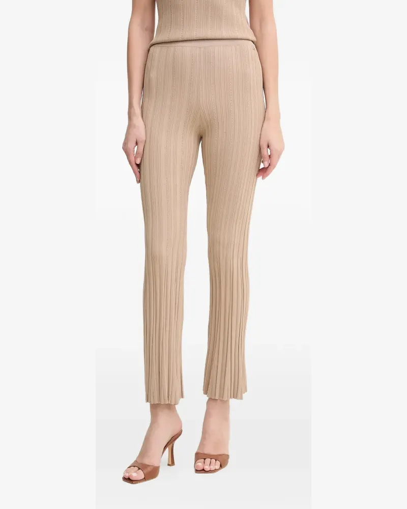 Guess Gerippte Hose mit Logo-Schild - Nude Nude