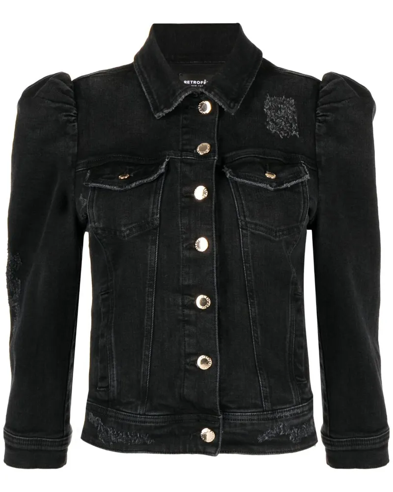 Retrofête Ada Jeansjacke mit Puffärmeln - Schwarz Schwarz