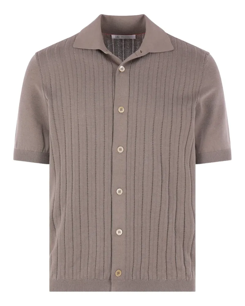 Brunello Cucinelli Geripptes Hemd mit Knöpfen - Braun Braun