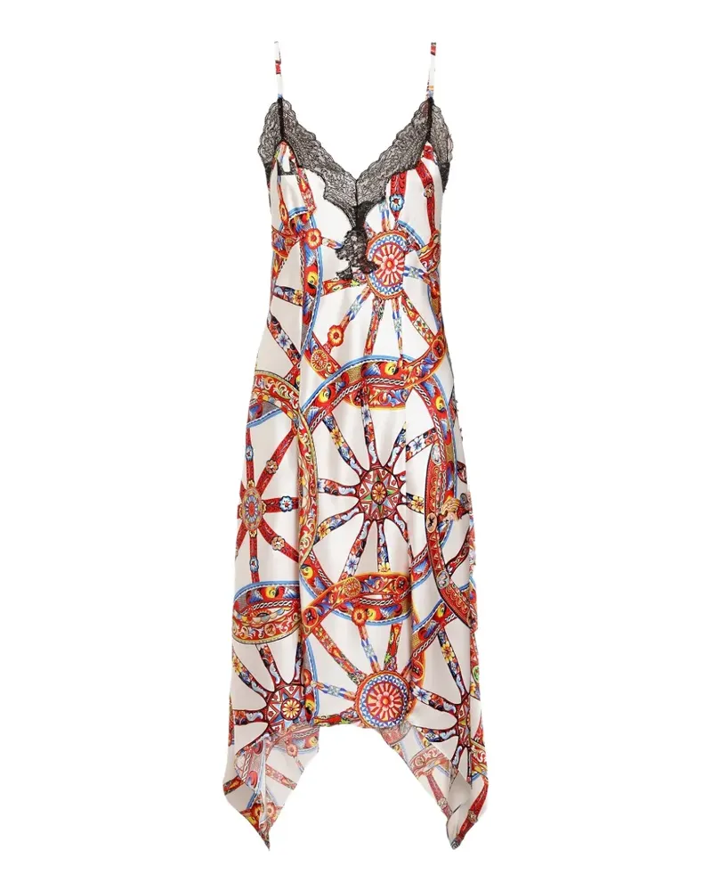 Dolce & Gabbana Seidenkleid aus Satin mit Carretto-Print - Weiß Weiß