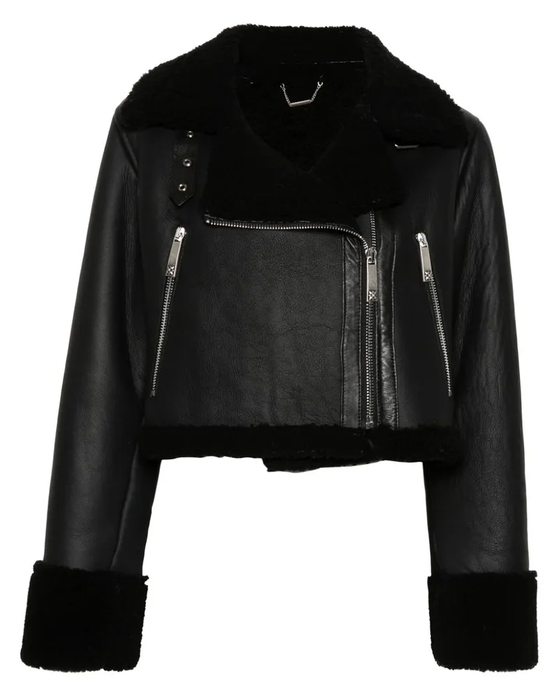 John Richmond Lederjacke mit Shearling - Schwarz Schwarz