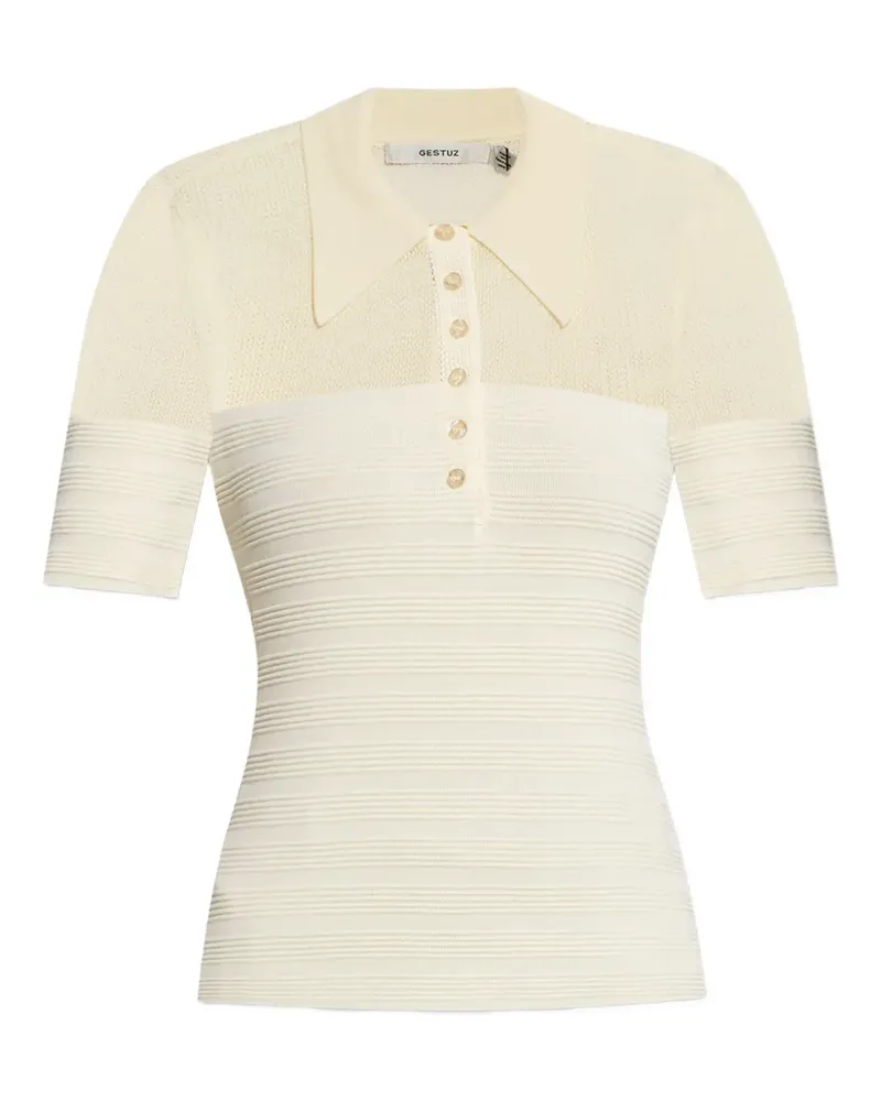 Gestuz Geripptes Poloshirt mit Mesh-Einsatz - Nude Nude
