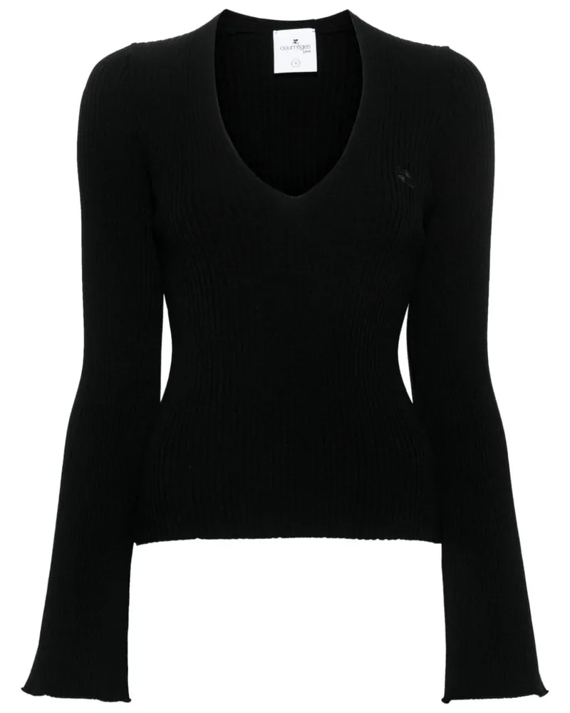 Courrèges Gerippter Pullover mit Logo-Applikation - Schwarz Schwarz