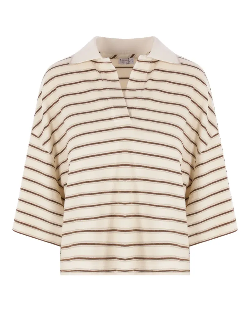 Brunello Cucinelli striped-pattern polo top - Nude Nude
