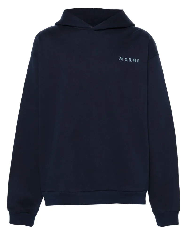 Marni logo-print cotton hoodie Blau