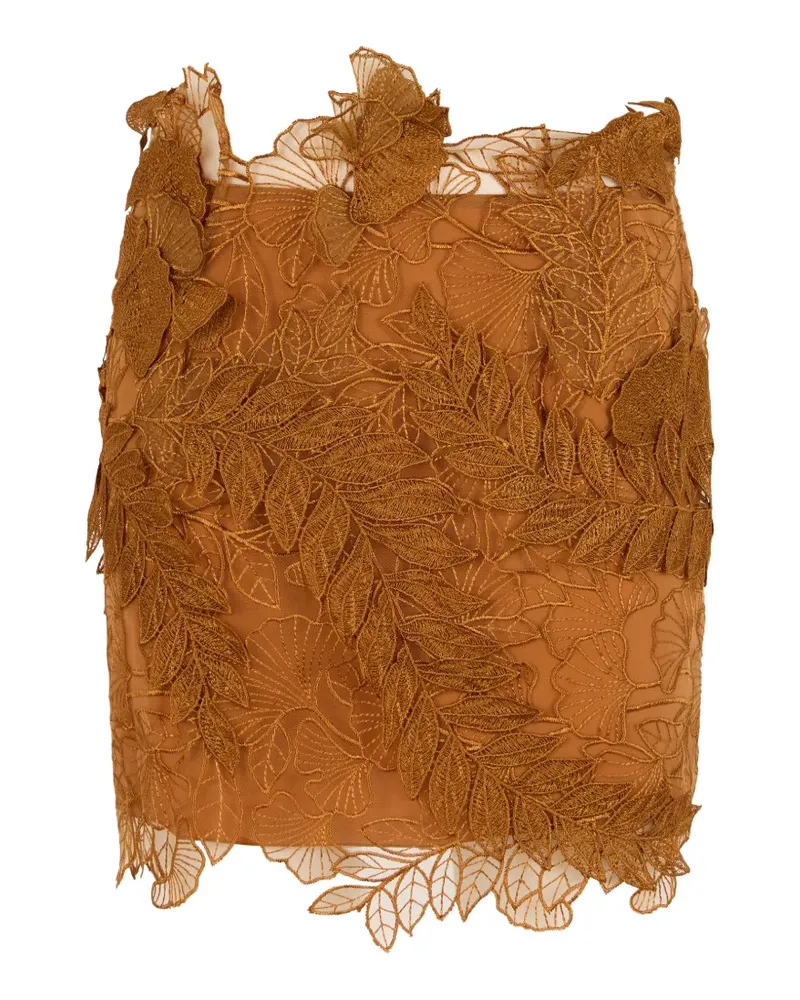 Alberta Ferretti floral-embroidered lace mini skirt - Braun Braun