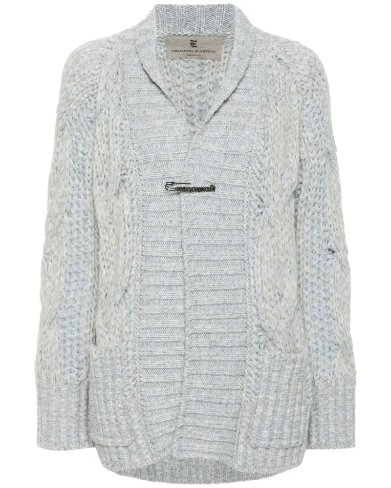 Ermanno Scervino Zopfmuster-Cardigan mit Brosche Grau