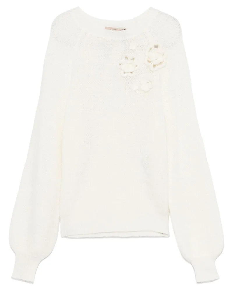 Twin-Set Pullover mit Blumenapplikation - Weiß Weiß