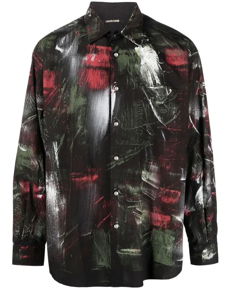 Roberto Cavalli Hemd mit Pinselstrich-Print - Schwarz Schwarz