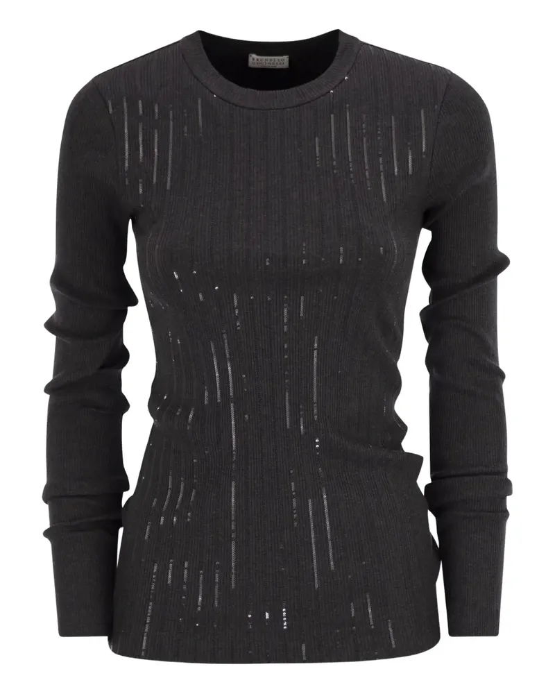 Brunello Cucinelli T-Shirt mit Paillettenstreifen - Grau Grau