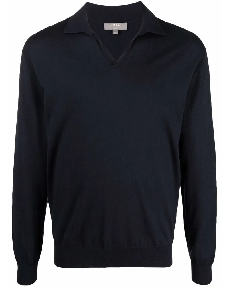 N.Peal Pullover mit Poloshirtkragen - Blau Blau