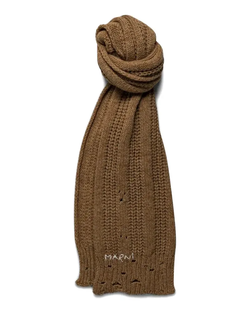 Marni ribbed-knit distressed scarf - Braun Braun